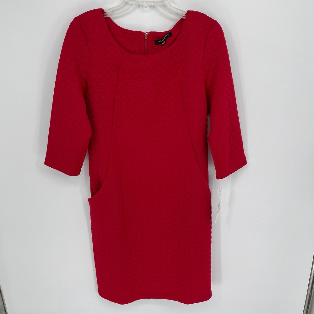 Sharagano NWT Women's Red Quilted Textured Pocket Sheath Dress Size 10